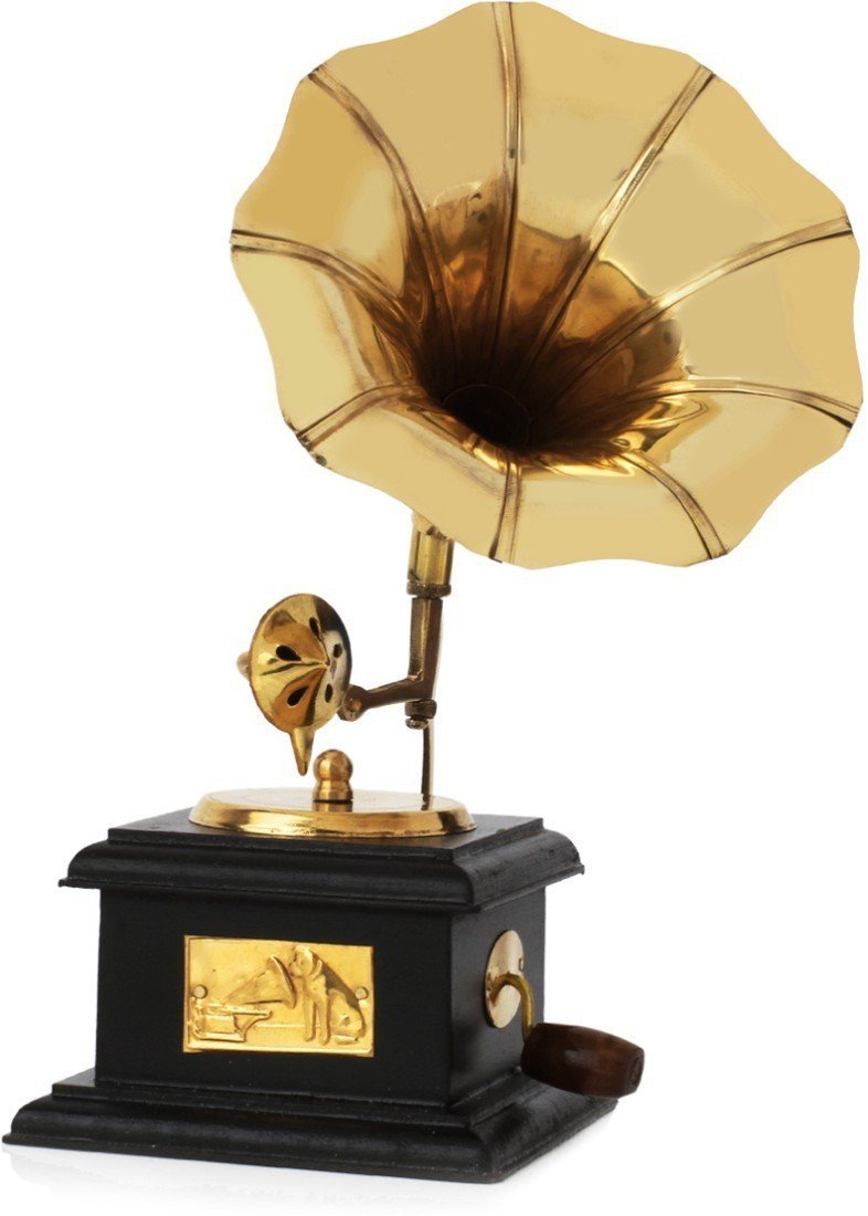 VMMPL JaipurCrafts Brass Vintage Gramophone Showpiece for Home and Living Room, 17 cm, Gold, 1 Piece