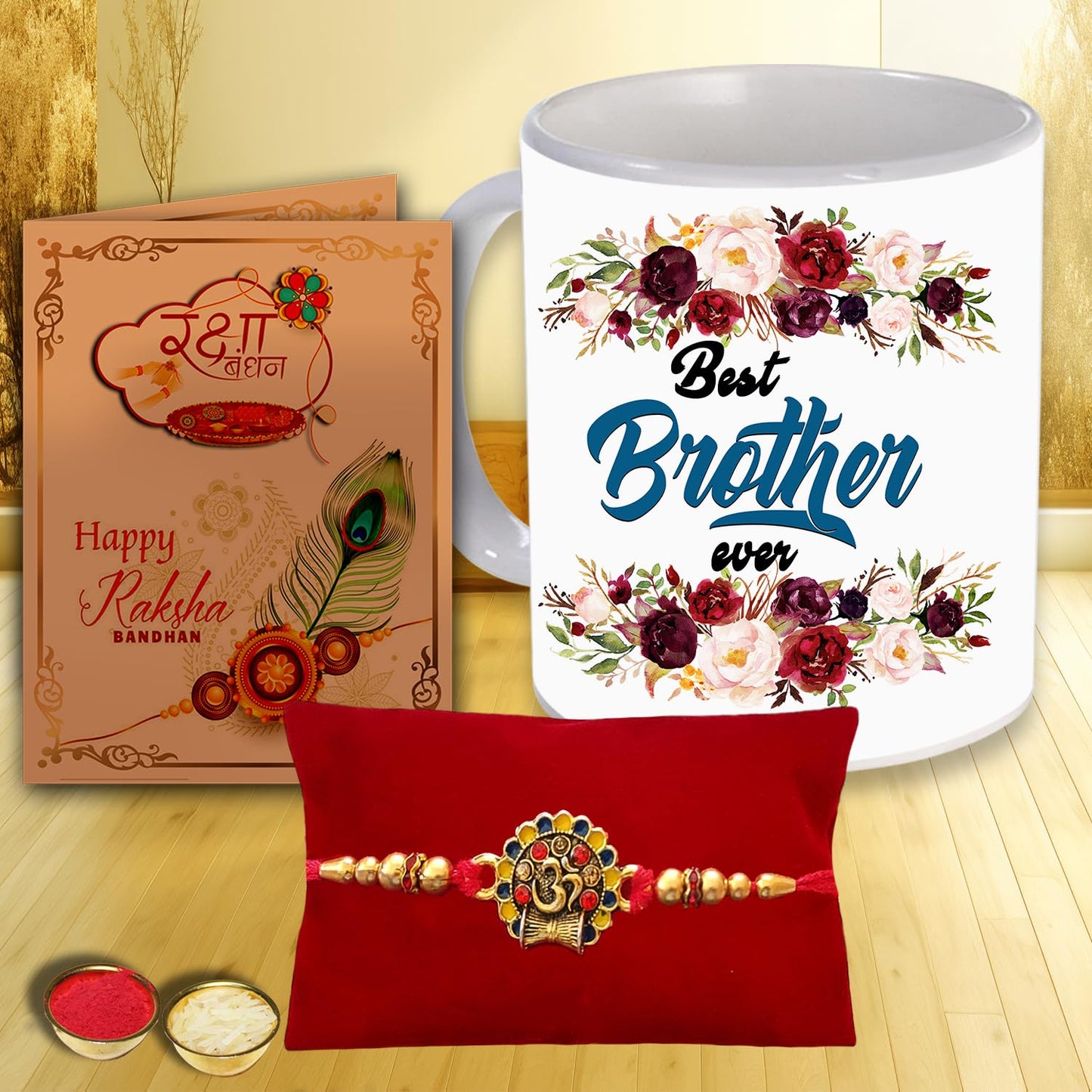 Vmmpl TRENDS Rakhi Gift Combo for Brother β Best Brother Ever Printed Coffee Mug (325ml) with Designer Rakhi, Roli Chandan Set & Rakhi Greeting Card | Raksha Bandhan Gift