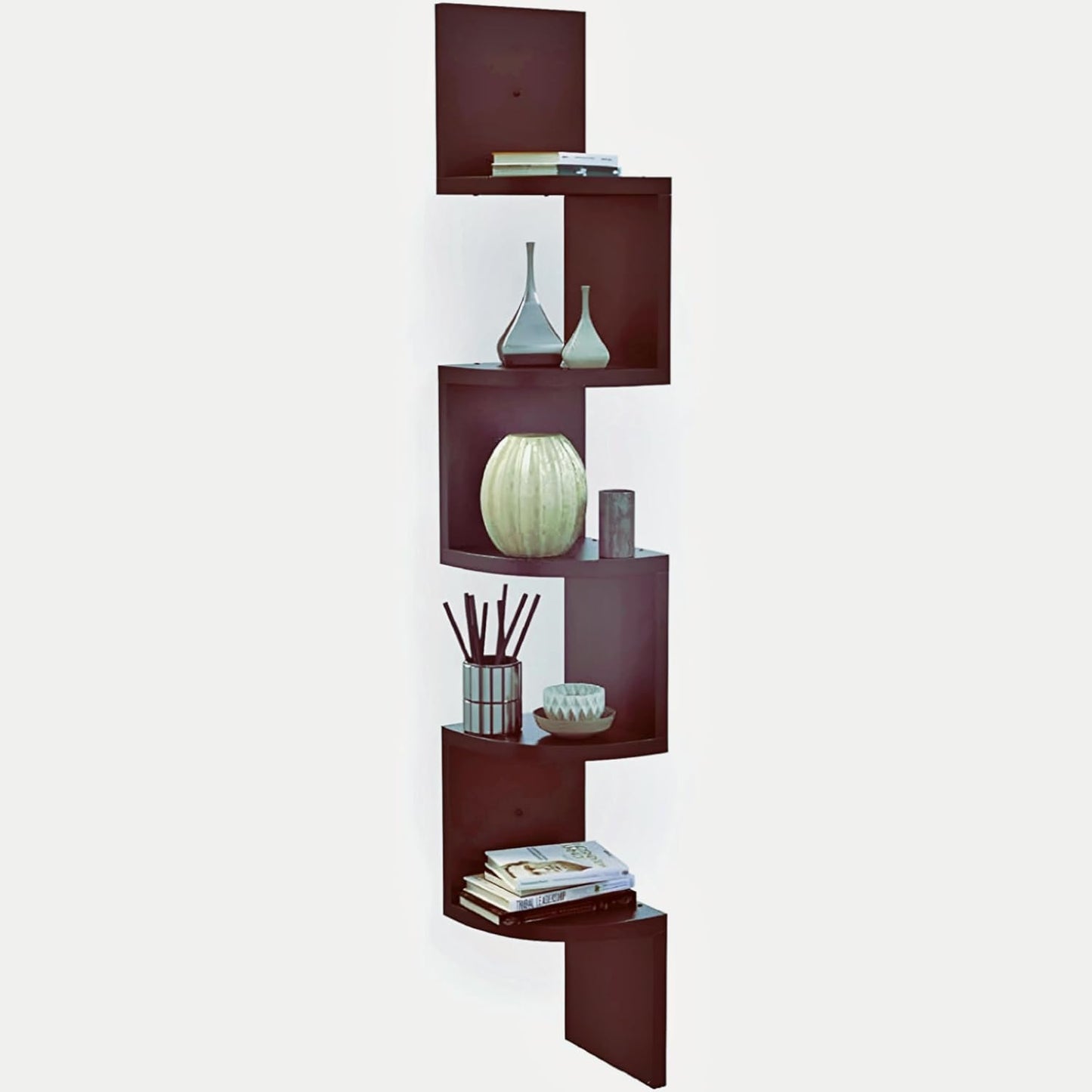 Dime Store Wooden Wall Shelves | Corner Wall Shelf | Hanging Corner Shelves for Living Room, Floating Wall Mounted Shelfs 5 Tier for Home Decoration Items