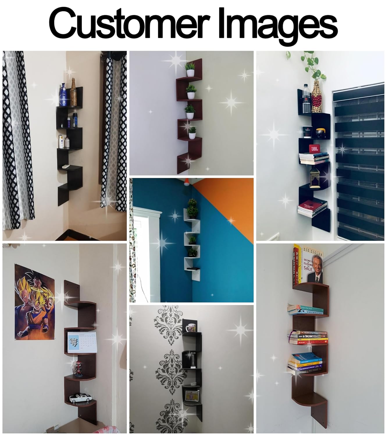 Dime Store Wooden Wall Shelves | Corner Wall Shelf | Hanging Corner Shelves for Living Room, Floating Wall Mounted Shelfs 5 Tier for Home Decoration Items
