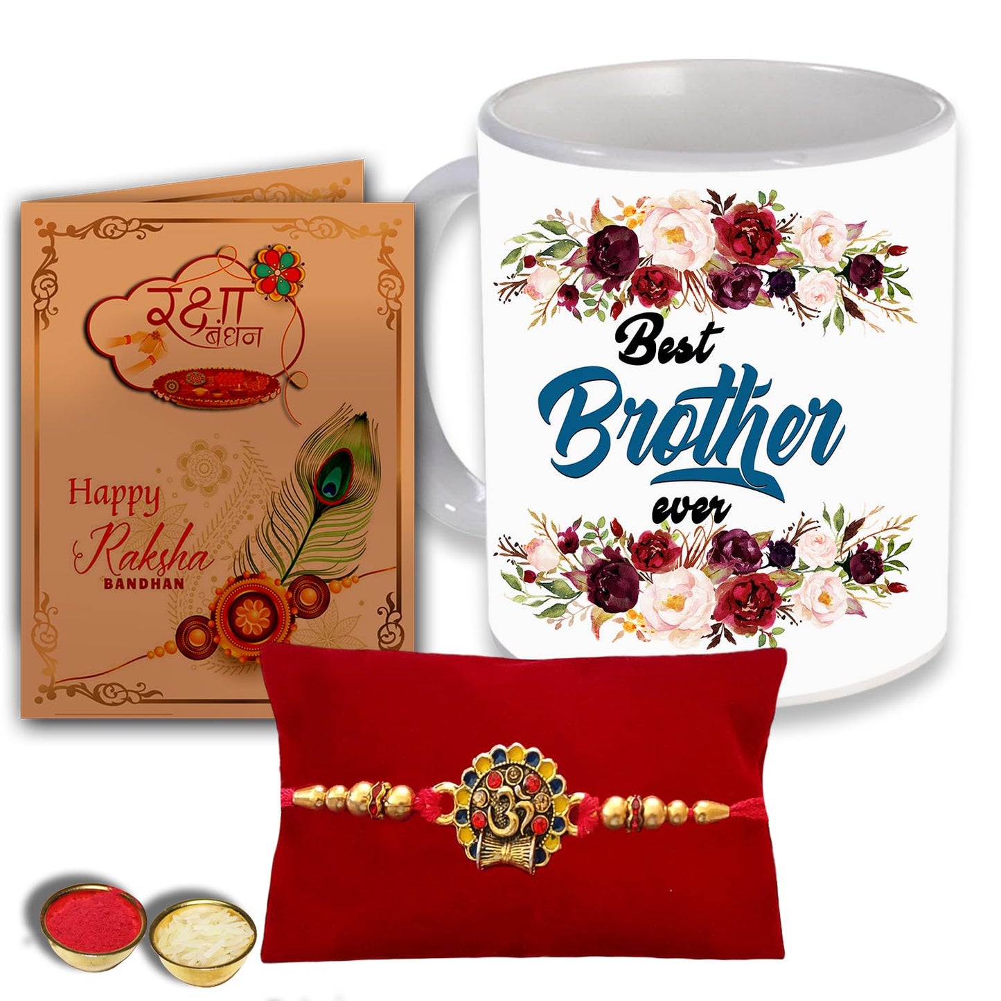 Vmmpl TRENDS Rakhi Gift Combo for Brother β Best Brother Ever Printed Coffee Mug (325ml) with Designer Rakhi, Roli Chandan Set & Rakhi Greeting Card | Raksha Bandhan Gift