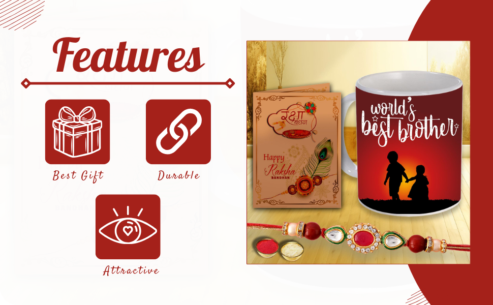 Vmmpl TRENDS Rakhi Gift Combo for Brother β Best Brother Ever Printed Coffee Mug (325ml) with Designer Rakhi, Roli Chandan Set & Rakhi Greeting Card | Raksha Bandhan Gift