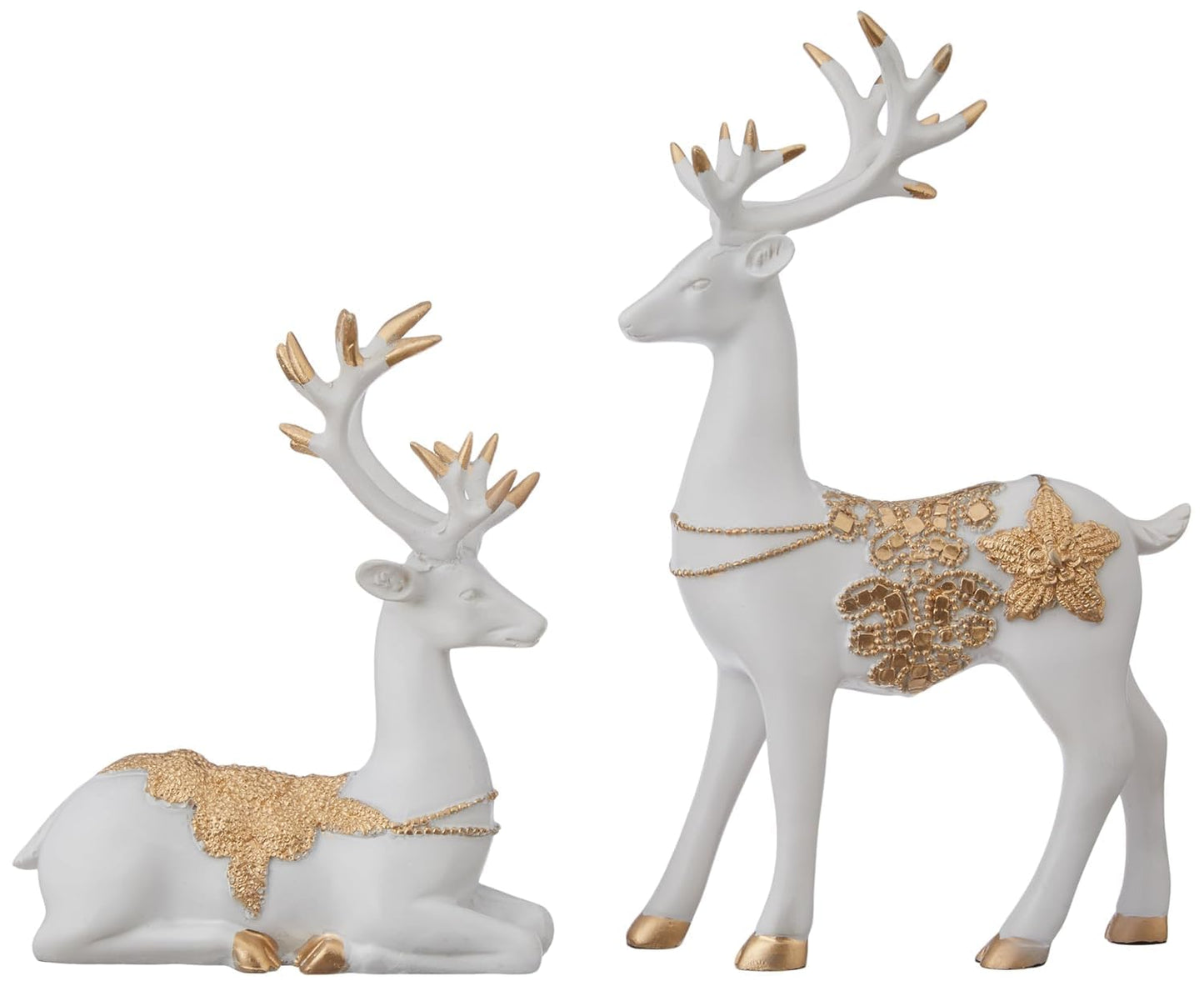 VMMPL Basics Creative Resin Golden & White Reindeer Sculptures | Elegant Home Decor Showpiece for Living Room, Bedroom, Office | Pack of 2 (Glossy Finish)