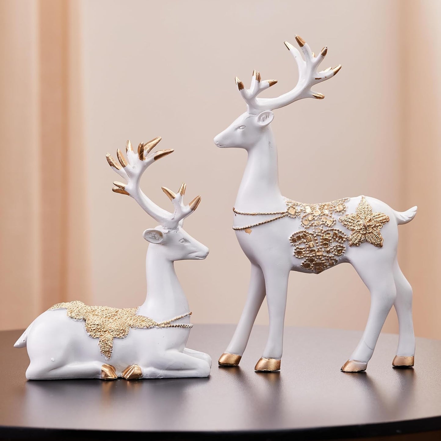 VMMPL Basics Creative Resin Golden & White Reindeer Sculptures | Elegant Home Decor Showpiece for Living Room, Bedroom, Office | Pack of 2 (Glossy Finish)
