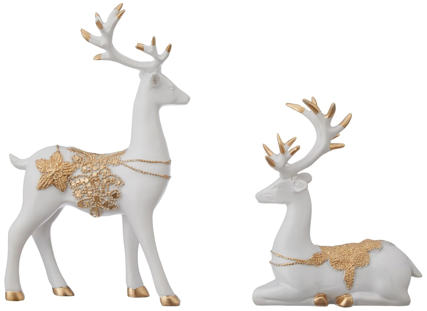 VMMPL Basics Creative Resin Golden & White Reindeer Sculptures | Elegant Home Decor Showpiece for Living Room, Bedroom, Office | Pack of 2 (Glossy Finish)
