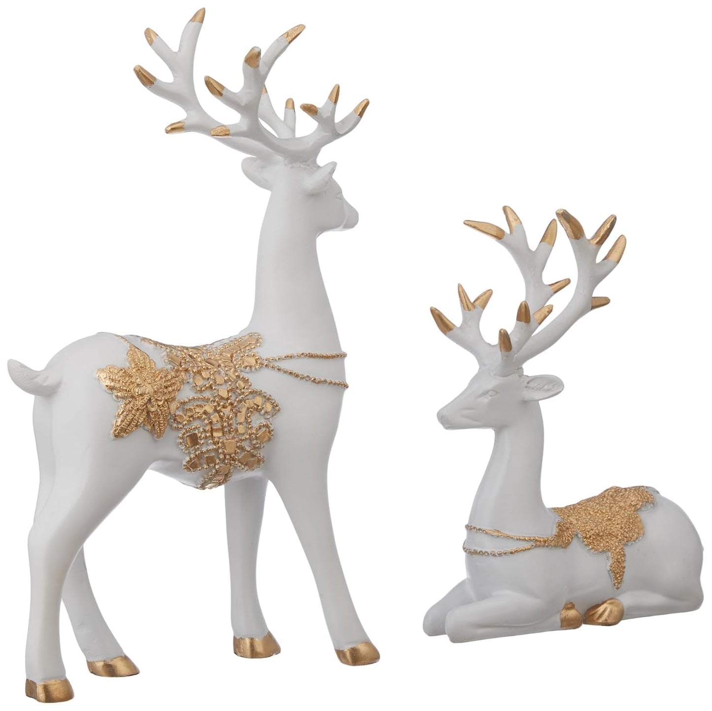 VMMPL Basics Creative Resin Golden & White Reindeer Sculptures | Elegant Home Decor Showpiece for Living Room, Bedroom, Office | Pack of 2 (Glossy Finish)