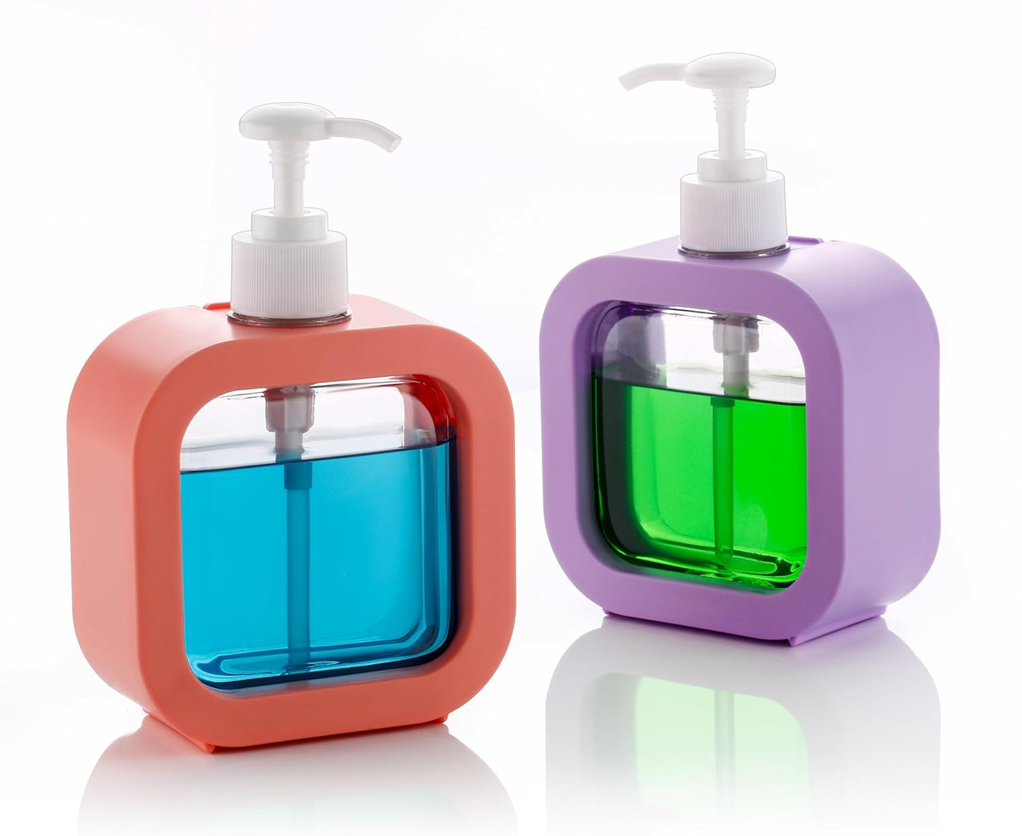 OLMARTT KITCHENWARE Plastic Soap Dispenser Refillable Hand Wash Liquid Dispenser Shower Bottles Dish Detergent Bottle Shampoo Lotion Bottle with Pump for (300 Ml) Purple & Orange Colouer