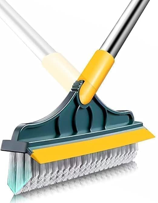 2-in-1 Floor Scrub Brush with Wiper | Long Handle Bathroom Cleaning Brush with 120° Rotating Head (Purple)