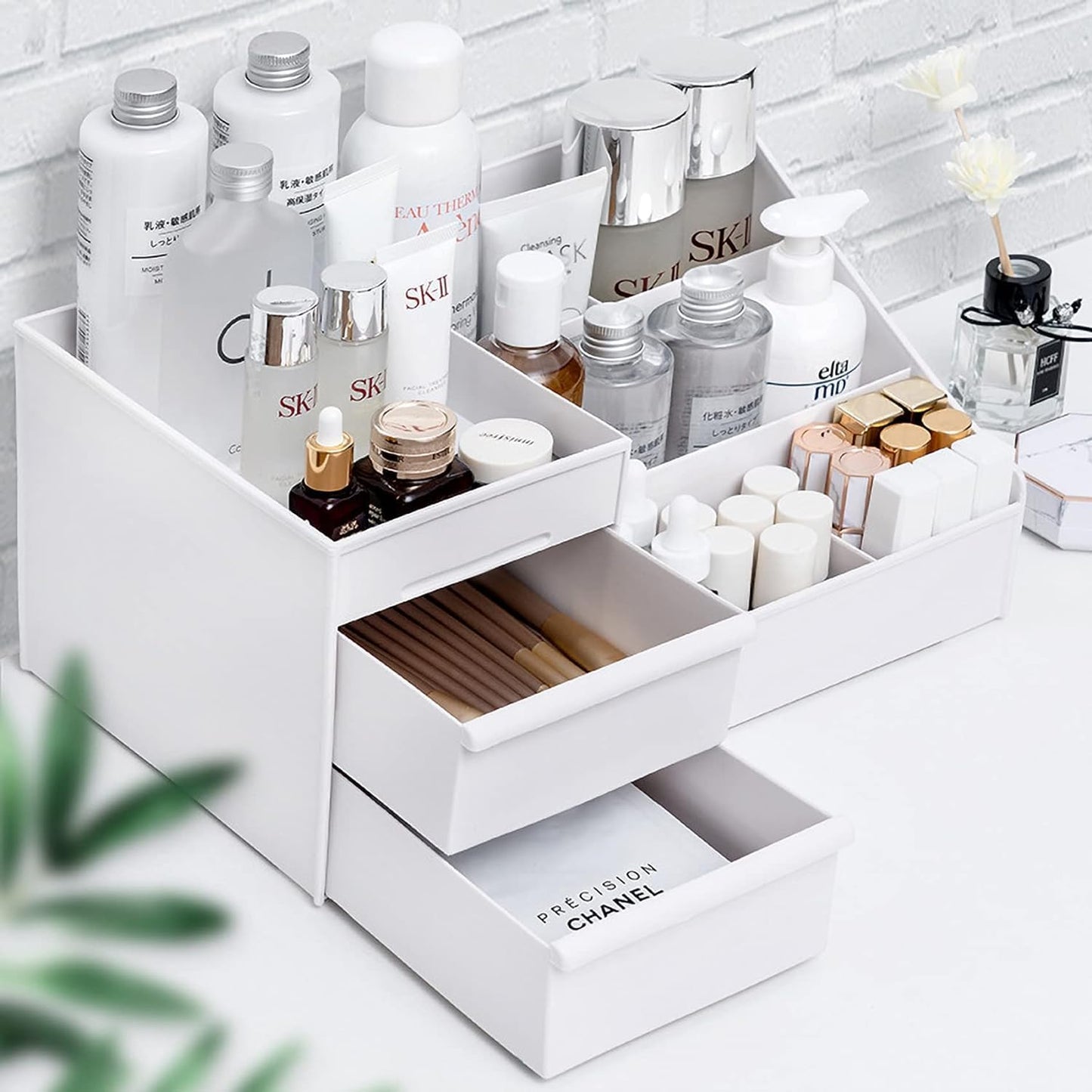 Kitchenwell Cosmetic Organizer with Drawers for Bathroom, Bedroom, Living Room, Kitchen, Dining Room, Office (White,Pack of 1)