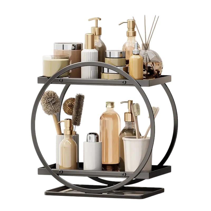 12FOR COLLECTION 2-Tier Metal Organizer | Freestanding Countertop Storage Rack for Kitchen, Bathroom, Office (Black)