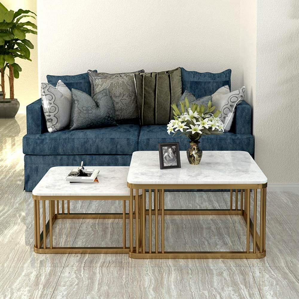 Modern Gold & White Nesting Coffee Table Set β Ereteken ART | Stylish Space-Saving Furniture for Living Room