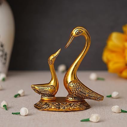 House of Astro Golden Pair of Kissing Swan Duck Showpiece for Home Decor & Gift – 5 Inch | Metal, Golden Finish