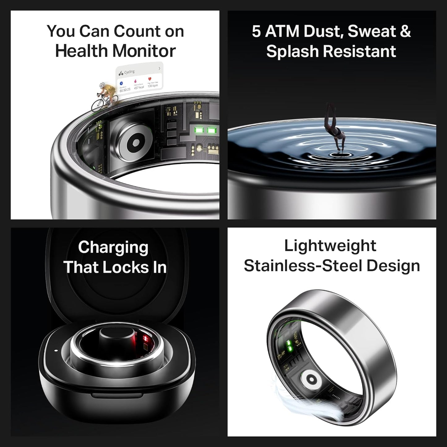 boAt SmartRing Active Plus – Radiant Silver | Auto Health Monitoring | 30 Days Battery | Magnetic Charging Case | Premium Stainless Steel Build