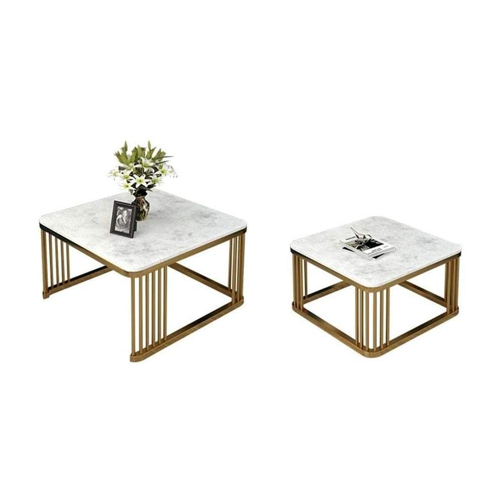 Modern Gold & White Nesting Coffee Table Set β Ereteken ART | Stylish Space-Saving Furniture for Living Room