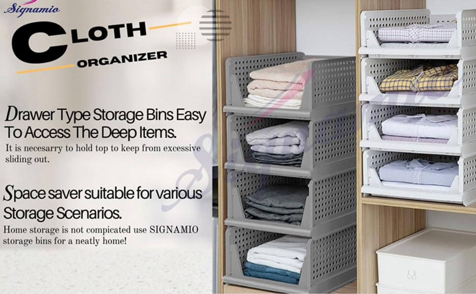 Foldable Wardrobe Organizer for Clothes Storage (Grey, Pack of 3)