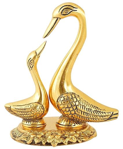 House of Astro Golden Pair of Kissing Swan Duck Showpiece for Home Decor & Gift – 5 Inch | Metal, Golden Finish