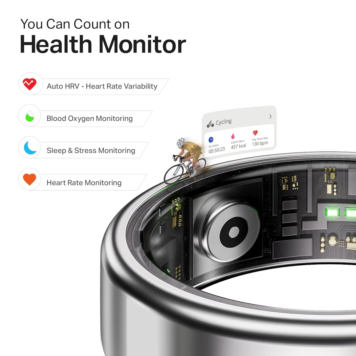 boAt SmartRing Active Plus – Radiant Silver | Auto Health Monitoring | 30 Days Battery | Magnetic Charging Case | Premium Stainless Steel Build