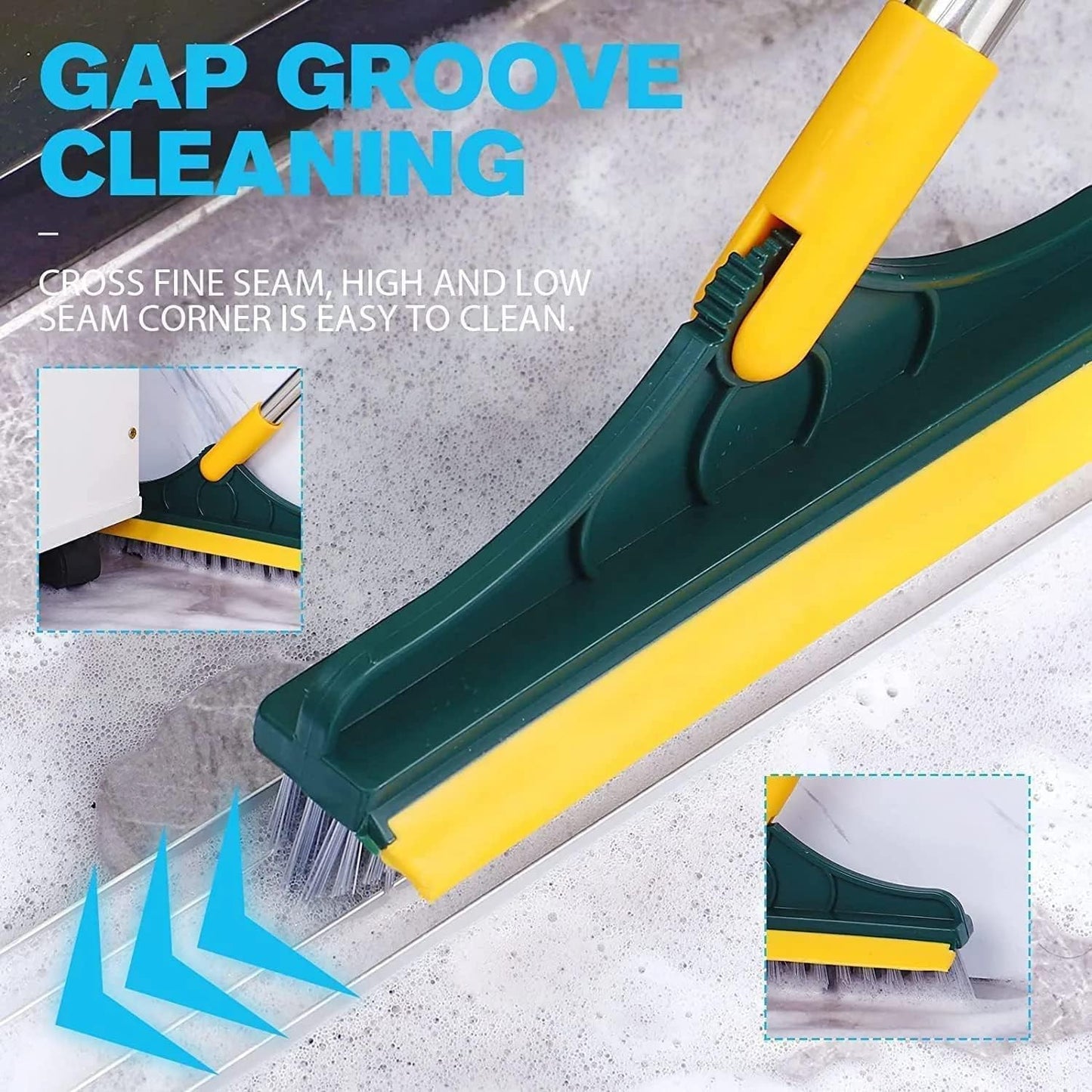 2-in-1 Floor Scrub Brush with Wiper | Long Handle Bathroom Cleaning Brush with 120° Rotating Head (Purple)