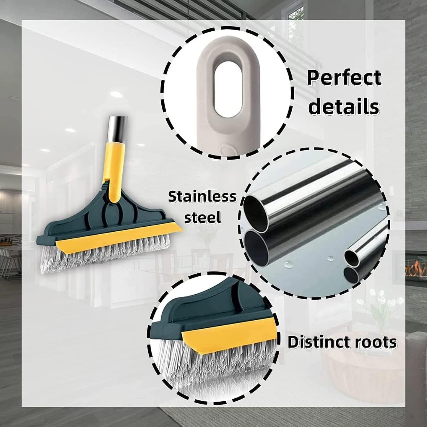 2-in-1 Floor Scrub Brush with Wiper | Long Handle Bathroom Cleaning Brush with 120° Rotating Head (Purple)