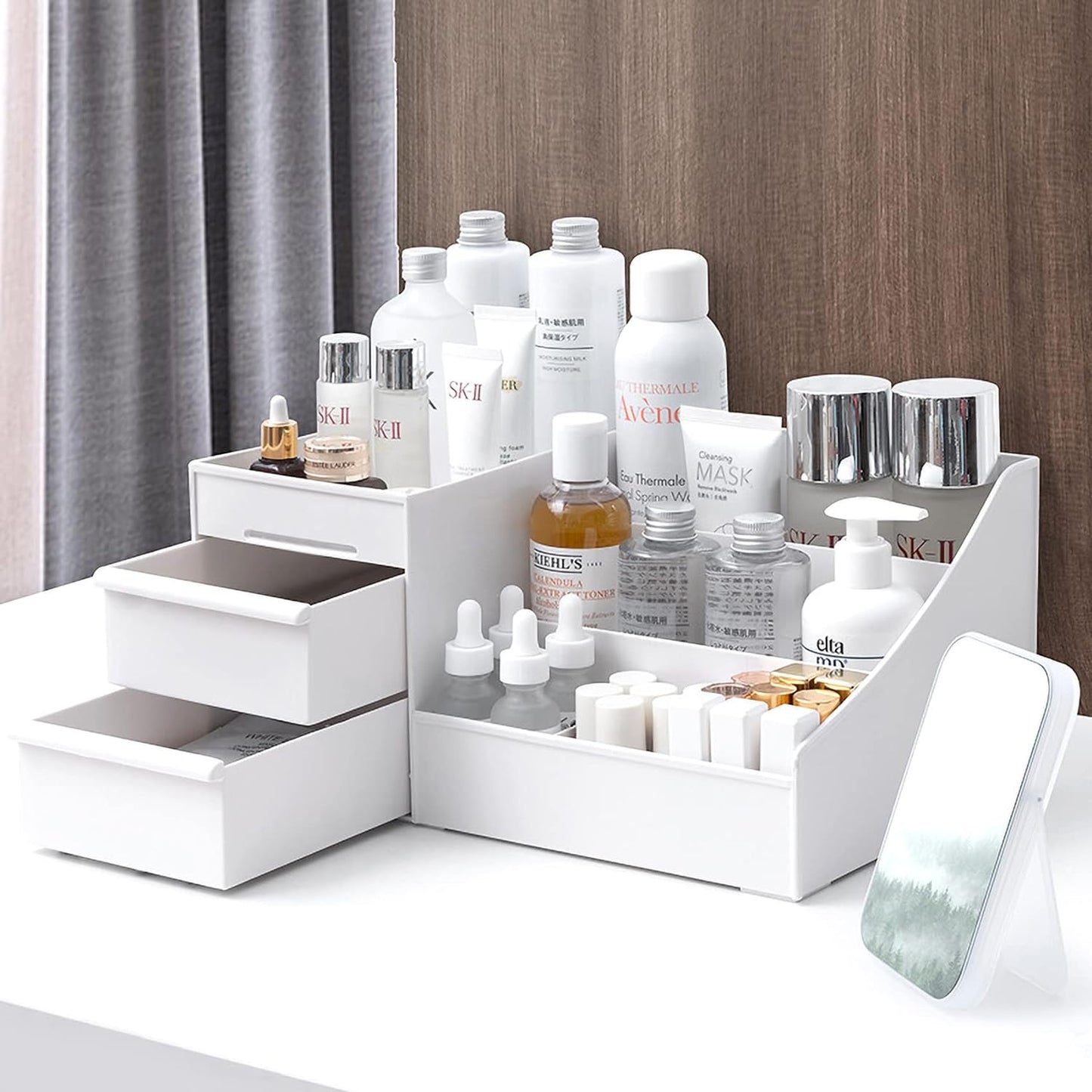 Kitchenwell Cosmetic Organizer with Drawers for Bathroom, Bedroom, Living Room, Kitchen, Dining Room, Office (White,Pack of 1)