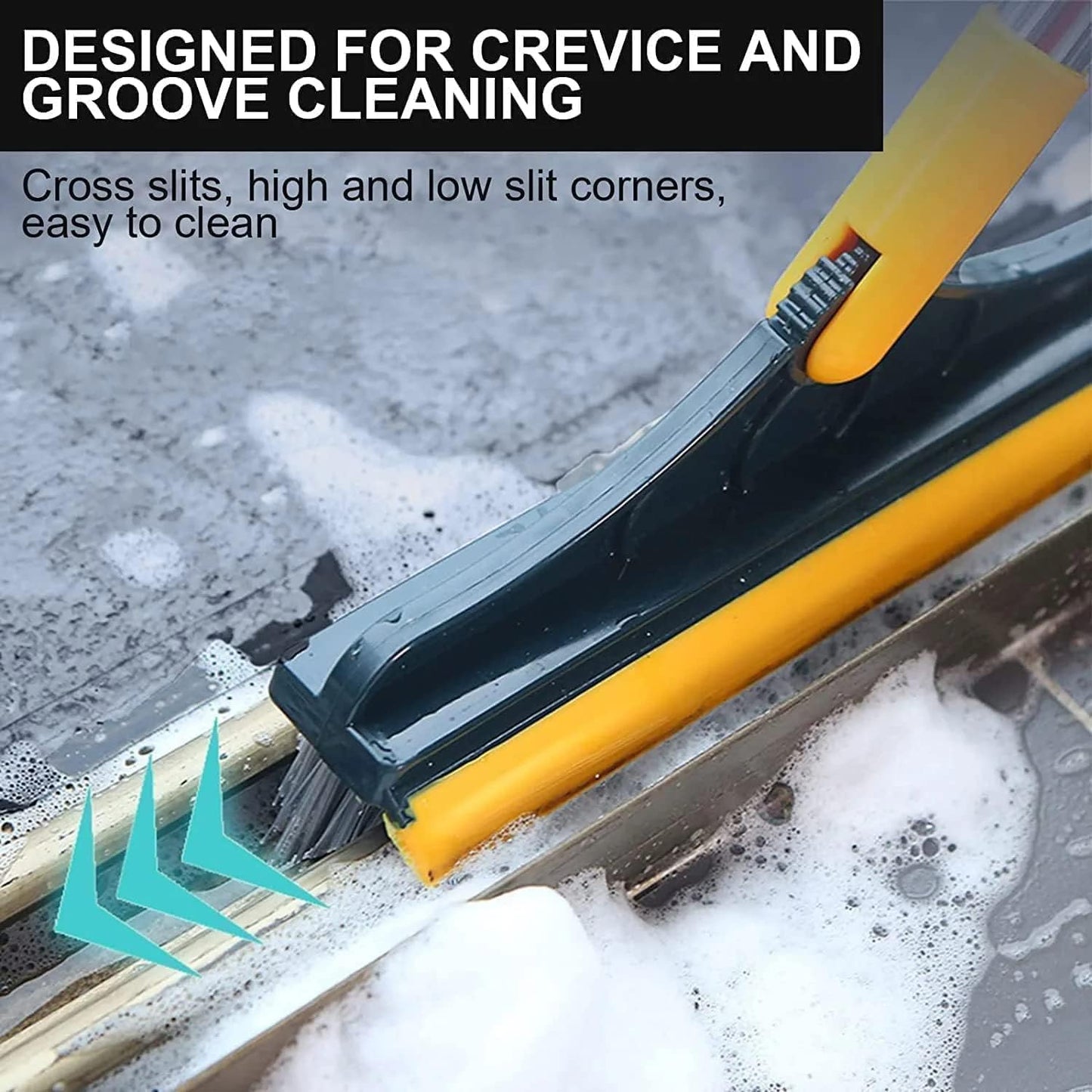 2-in-1 Floor Scrub Brush with Wiper | Long Handle Bathroom Cleaning Brush with 120° Rotating Head (Purple)
