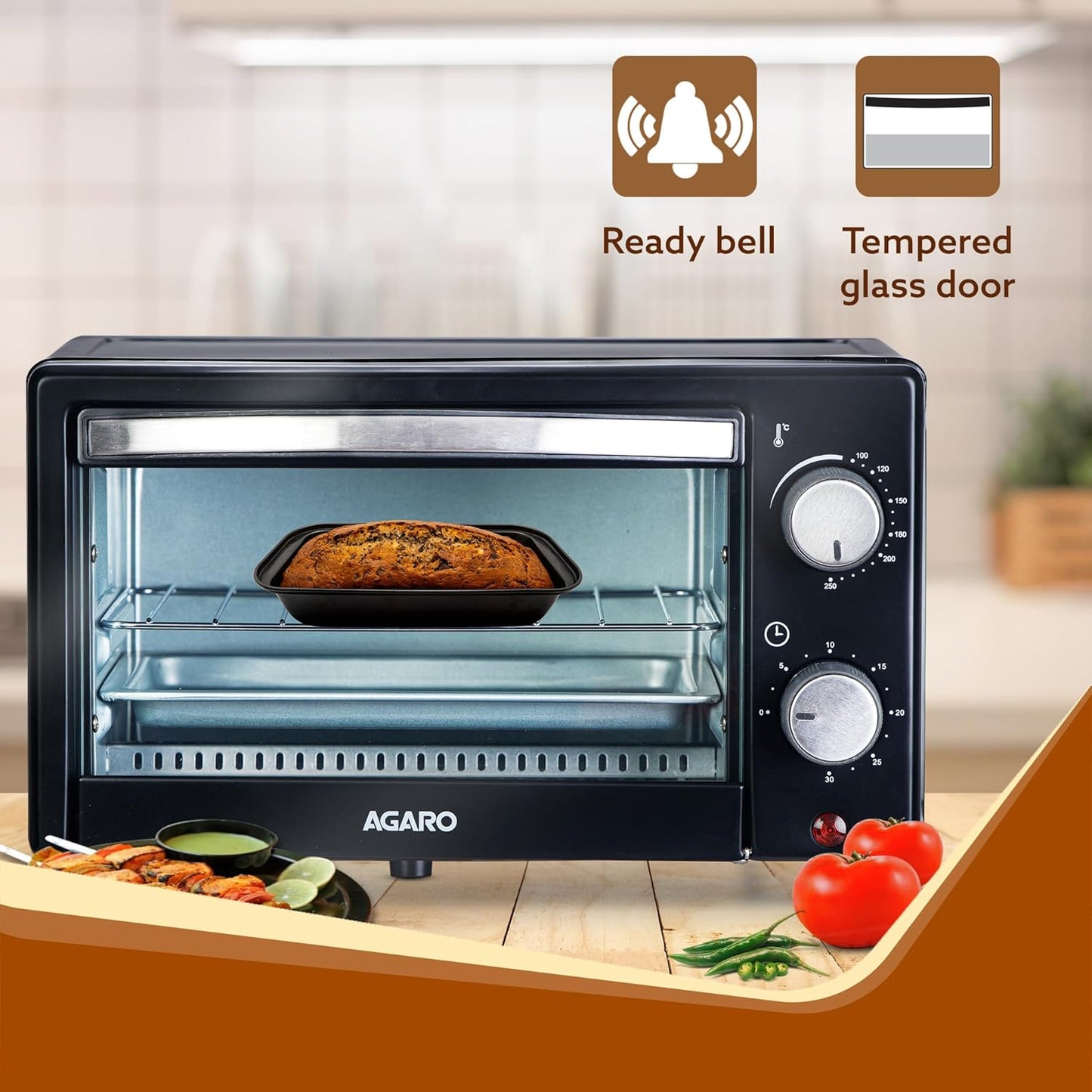 AGARO Marvel 9L Oven Toaster Griller (OTG), 800 Watts, Black – Toast, Bake, Grill & More