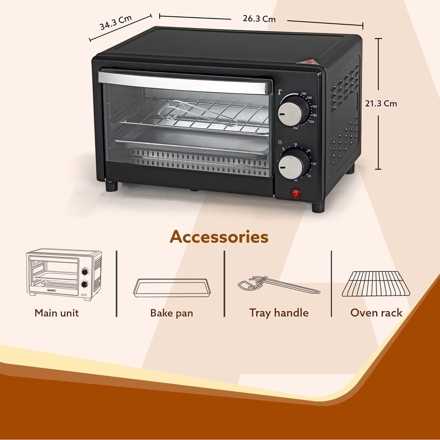 AGARO Marvel 9L Oven Toaster Griller (OTG), 800 Watts, Black – Toast, Bake, Grill & More