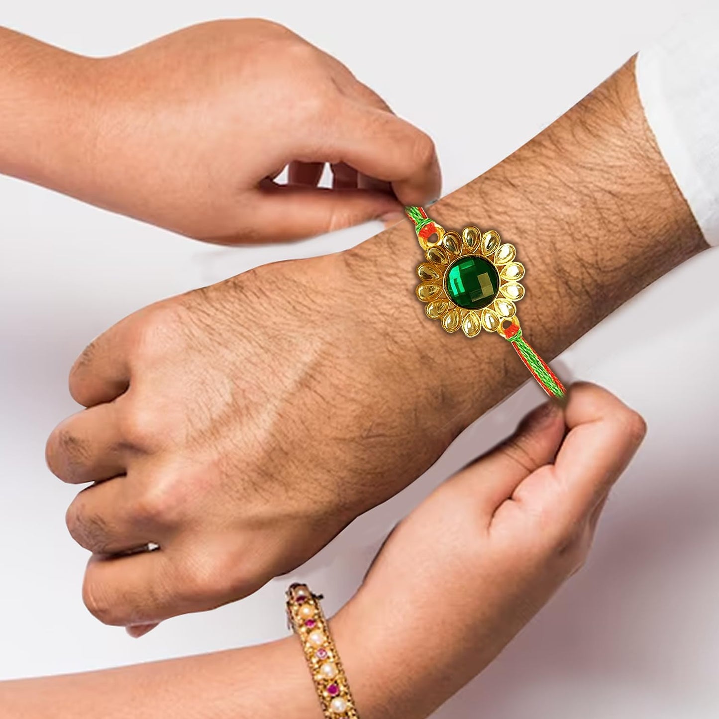 Rakhis for Brother and Bhabhi Combo with Rasgulla | Designer Rakhi & Lumba with Roli Chawal, Greeting Card – Raksha Bandhan Gift Pack