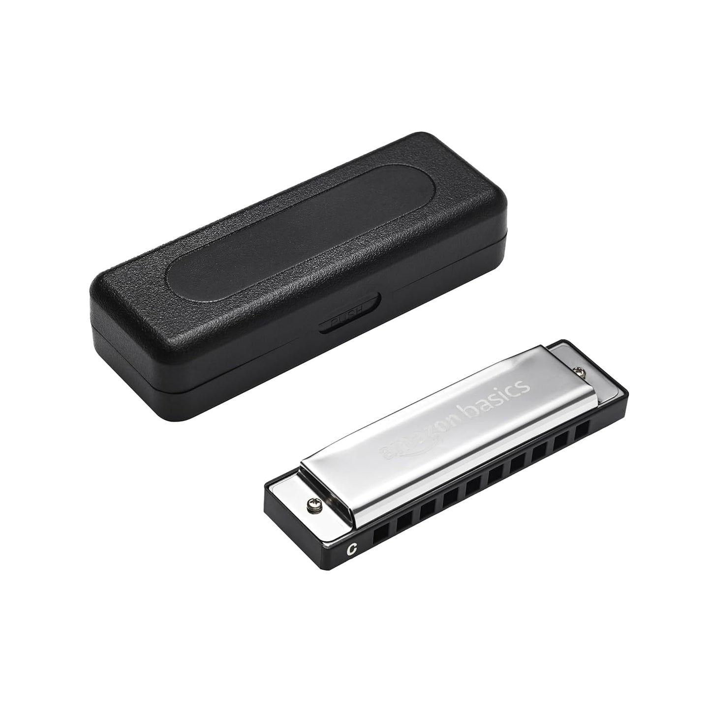Basics 10-Hole Key C Harmonica with Case | 20-Tone Mouth Organ for Beginners, Kids & Professionals – Silver