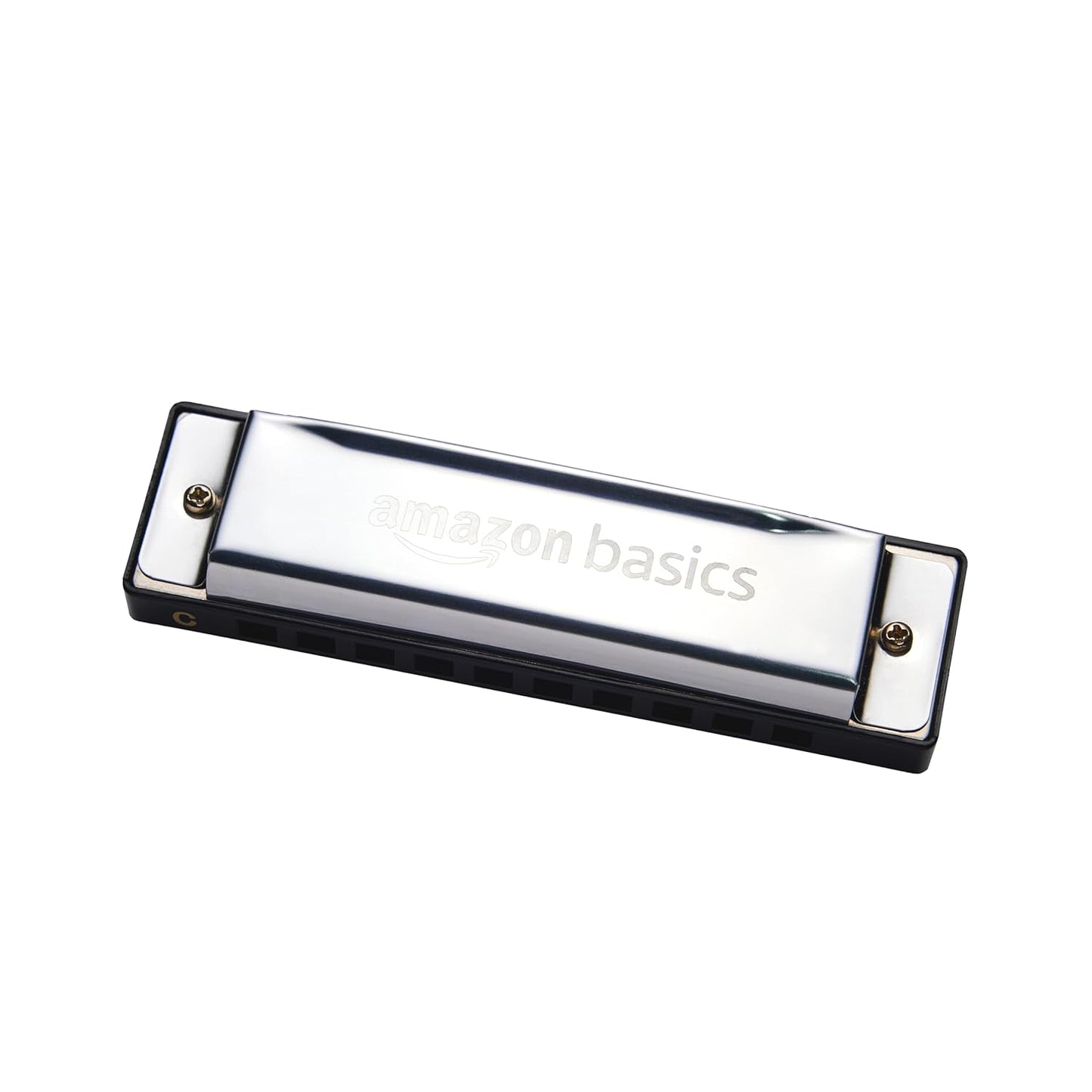 Basics 10-Hole Key C Harmonica with Case | 20-Tone Mouth Organ for Beginners, Kids & Professionals – Silver