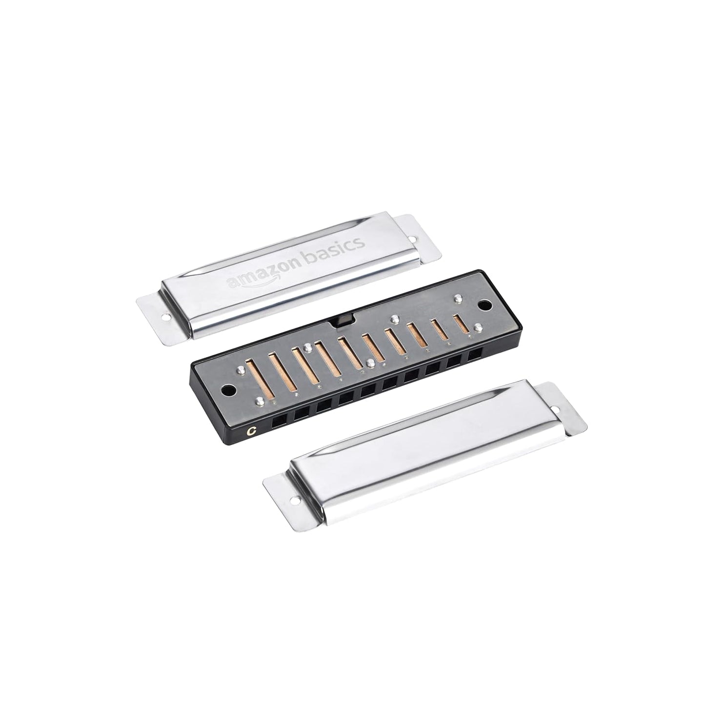 Basics 10-Hole Key C Harmonica with Case | 20-Tone Mouth Organ for Beginners, Kids & Professionals – Silver