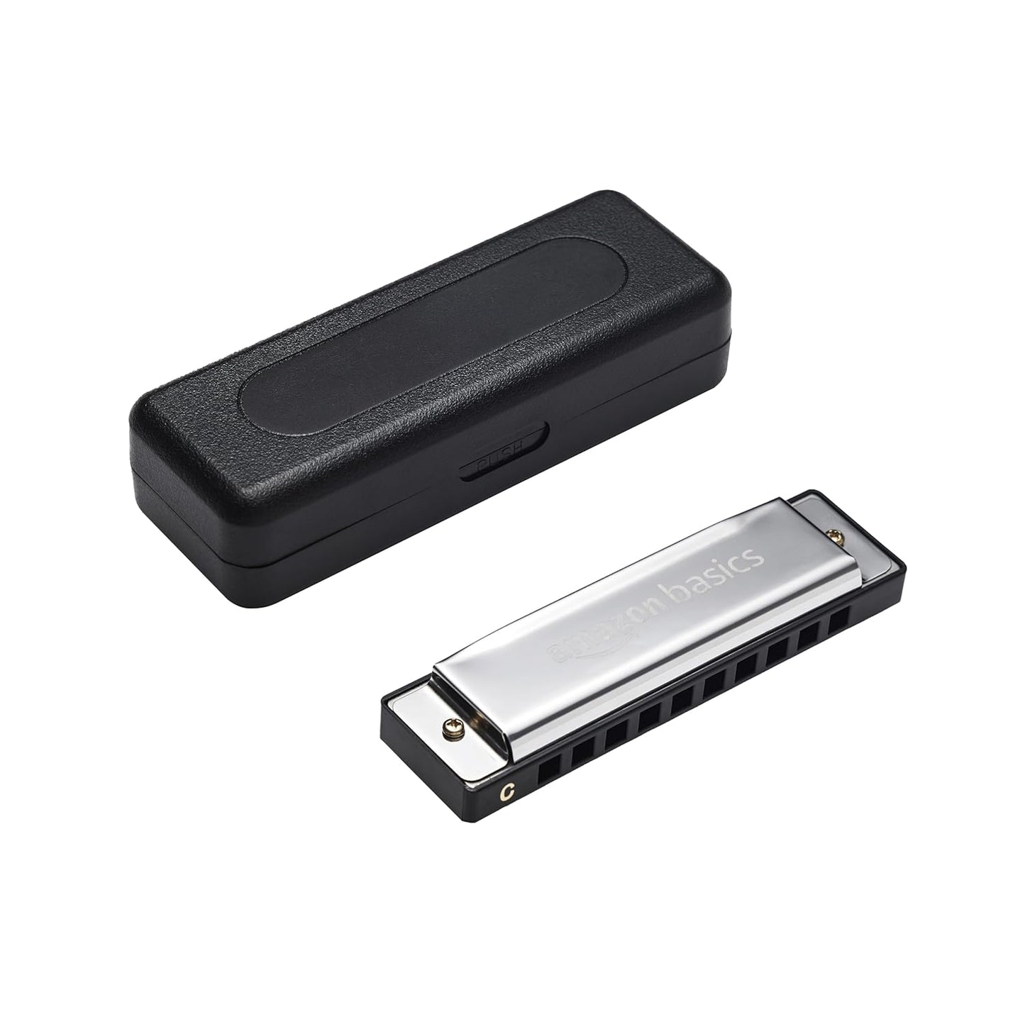 Basics 10-Hole Key C Harmonica with Case | 20-Tone Mouth Organ for Beginners, Kids & Professionals – Silver