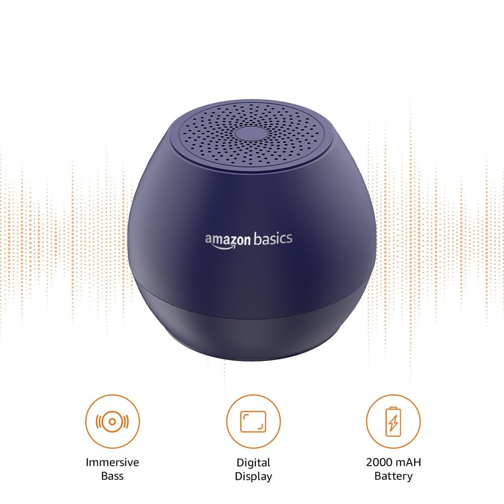 Basics 5W Mini Bluetooth Speaker with 30Hrs Playtime, TWS, Powerful Bass, BT 5.0, MicroSD/USB, IPX5 Waterproof (Blue)
