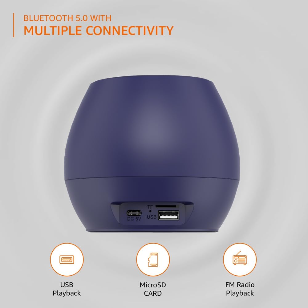 Basics 5W Mini Bluetooth Speaker with 30Hrs Playtime, TWS, Powerful Bass, BT 5.0, MicroSD/USB, IPX5 Waterproof (Blue)