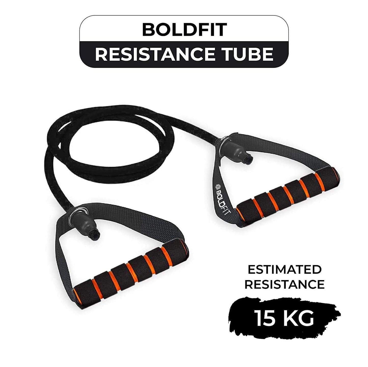Boldfit Resistance Tube with Foam Handles & Door Anchor | 15kg Black | Home & Gym Workout Equipment for Men & Women | Natural Rubber Resistance Band for Exercise, Stretching & Fitness