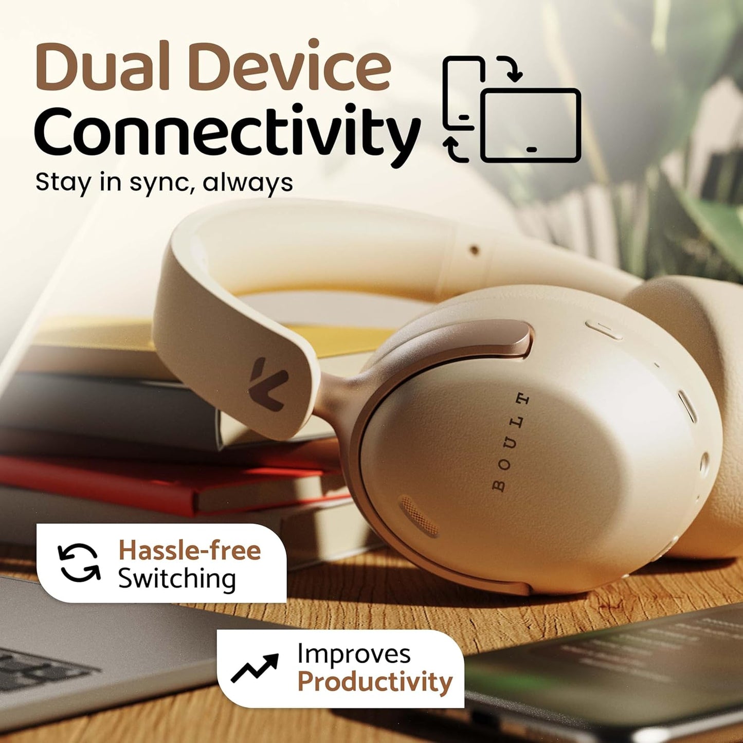 Boult Soniq Over-Ear Bluetooth Headphones – 70H Playtime, ENC Mic, Dual Pairing, and Powerful Bass
