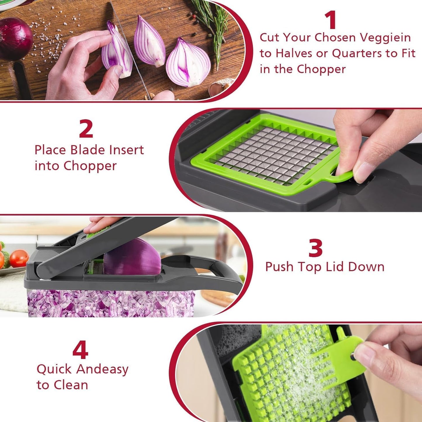 14 in 1 Multipurpose Chopper Fruits & Vegetable Cutters, Grater Peeler Chipser Unbreakable Food Grade Body Easy Push to Clean Button Slicer Dicer Chopper for Kitchen Mandoline Slicer Cutter