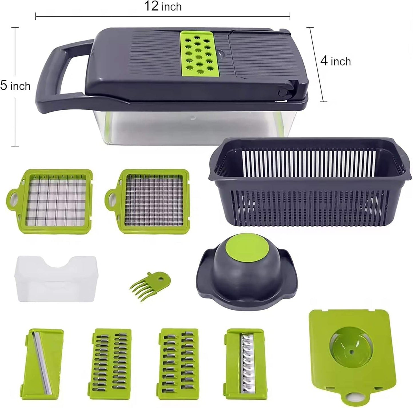 14 in 1 Multipurpose Chopper Fruits & Vegetable Cutters, Grater Peeler Chipser Unbreakable Food Grade Body Easy Push to Clean Button Slicer Dicer Chopper for Kitchen Mandoline Slicer Cutter