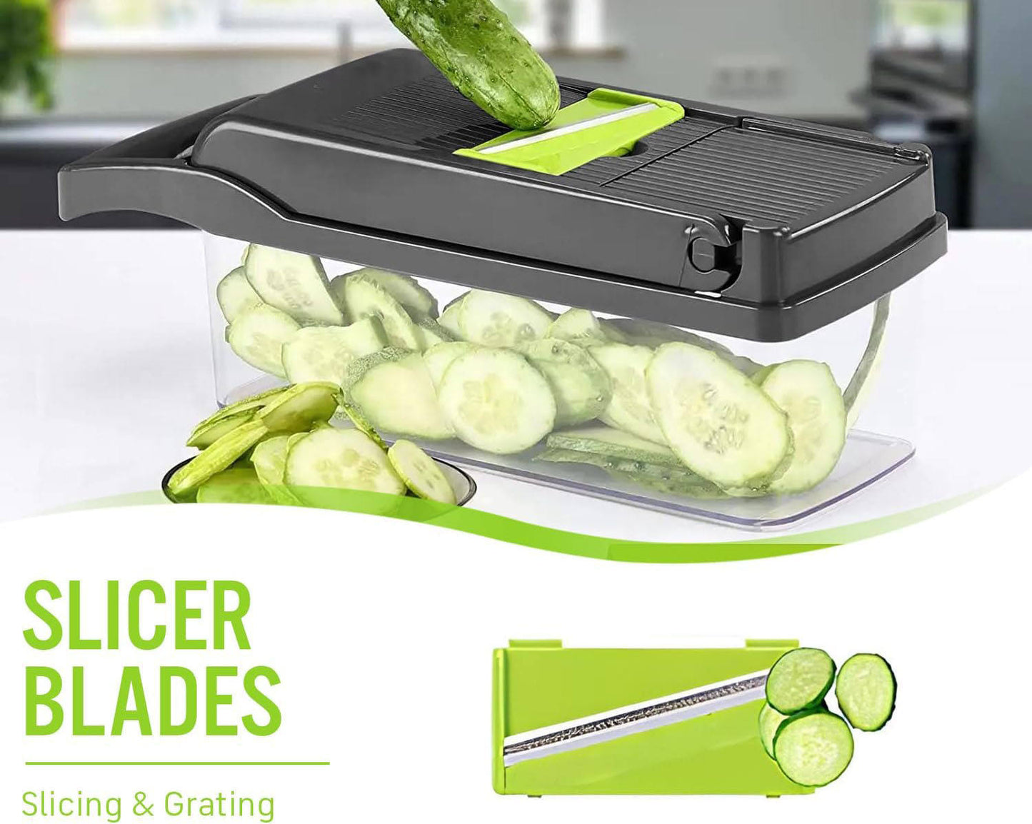 14 in 1 Multipurpose Chopper Fruits & Vegetable Cutters, Grater Peeler Chipser Unbreakable Food Grade Body Easy Push to Clean Button Slicer Dicer Chopper for Kitchen Mandoline Slicer Cutter