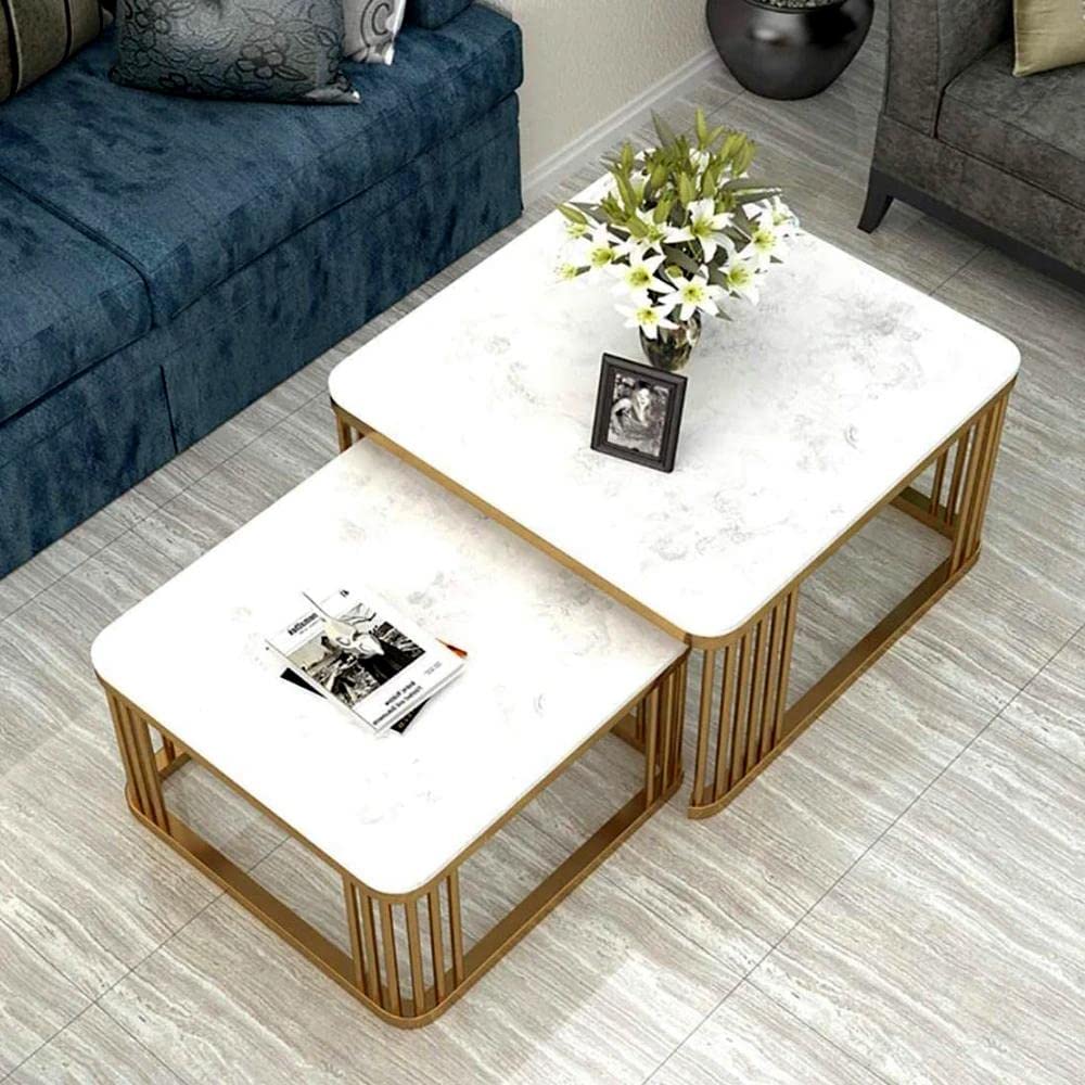 Modern Gold & White Nesting Coffee Table Set β Ereteken ART | Stylish Space-Saving Furniture for Living Room