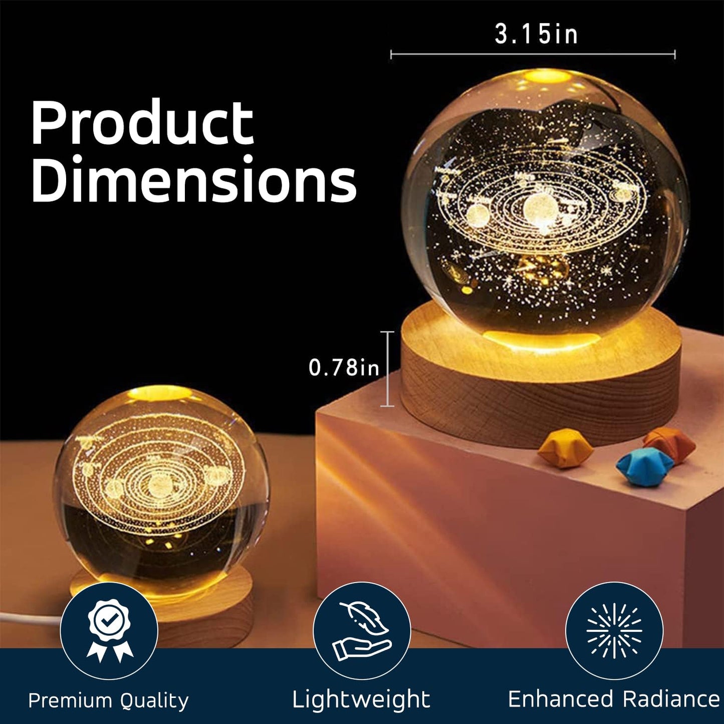 Desidiya Universe Crystal Ball Night Light,2.4 Inch Glass Ball Night LED Lamp with Woodern Base,Decorations Gifts for Men,Women,Kids,Boys,Girls,Teens