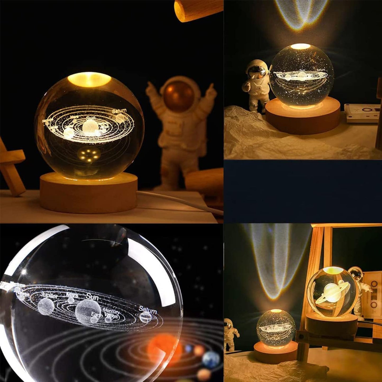 Desidiya Universe Crystal Ball Night Light,2.4 Inch Glass Ball Night LED Lamp with Woodern Base,Decorations Gifts for Men,Women,Kids,Boys,Girls,Teens
