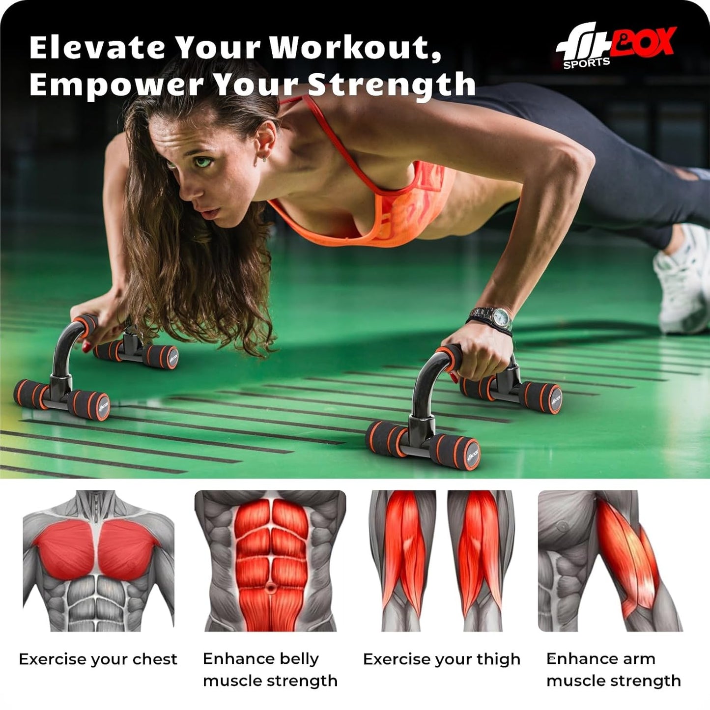 FitBox Sports Push-Up Bars Stand with Non-Slip Handles | Cushioned Foam Grip | Sturdy and Compact Push Up Handles for Strength Training – Unisex