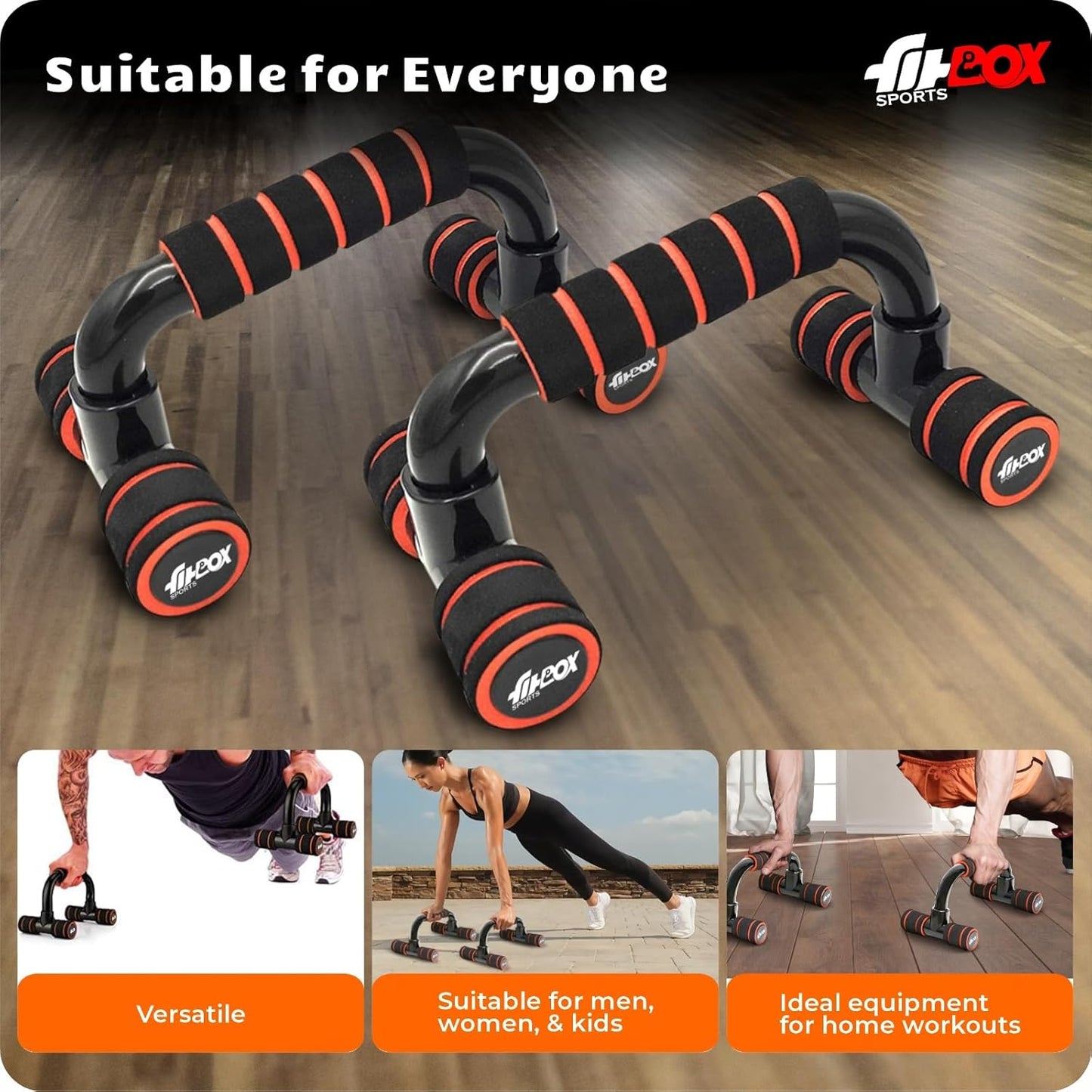 FitBox Sports Push-Up Bars Stand with Non-Slip Handles | Cushioned Foam Grip | Sturdy and Compact Push Up Handles for Strength Training – Unisex