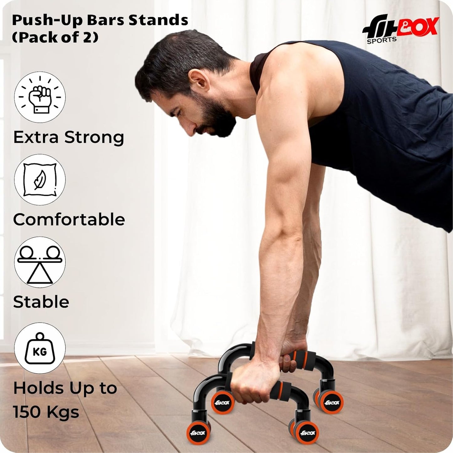 FitBox Sports Push-Up Bars Stand with Non-Slip Handles | Cushioned Foam Grip | Sturdy and Compact Push Up Handles for Strength Training – Unisex
