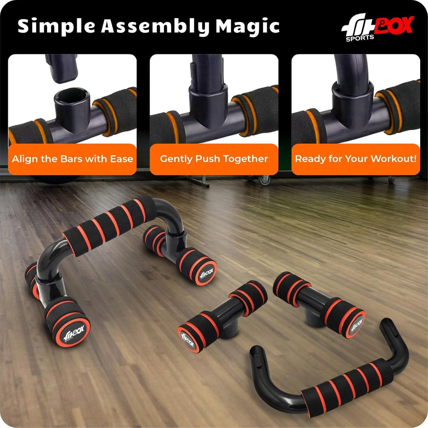 FitBox Sports Push-Up Bars Stand with Non-Slip Handles | Cushioned Foam Grip | Sturdy and Compact Push Up Handles for Strength Training – Unisex