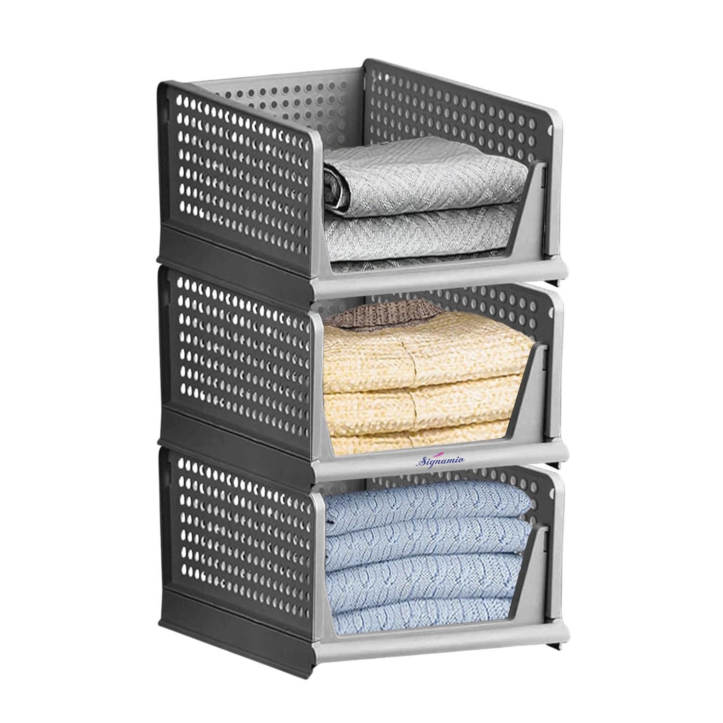 Foldable Wardrobe Organizer for Clothes Storage (Grey, Pack of 3)
