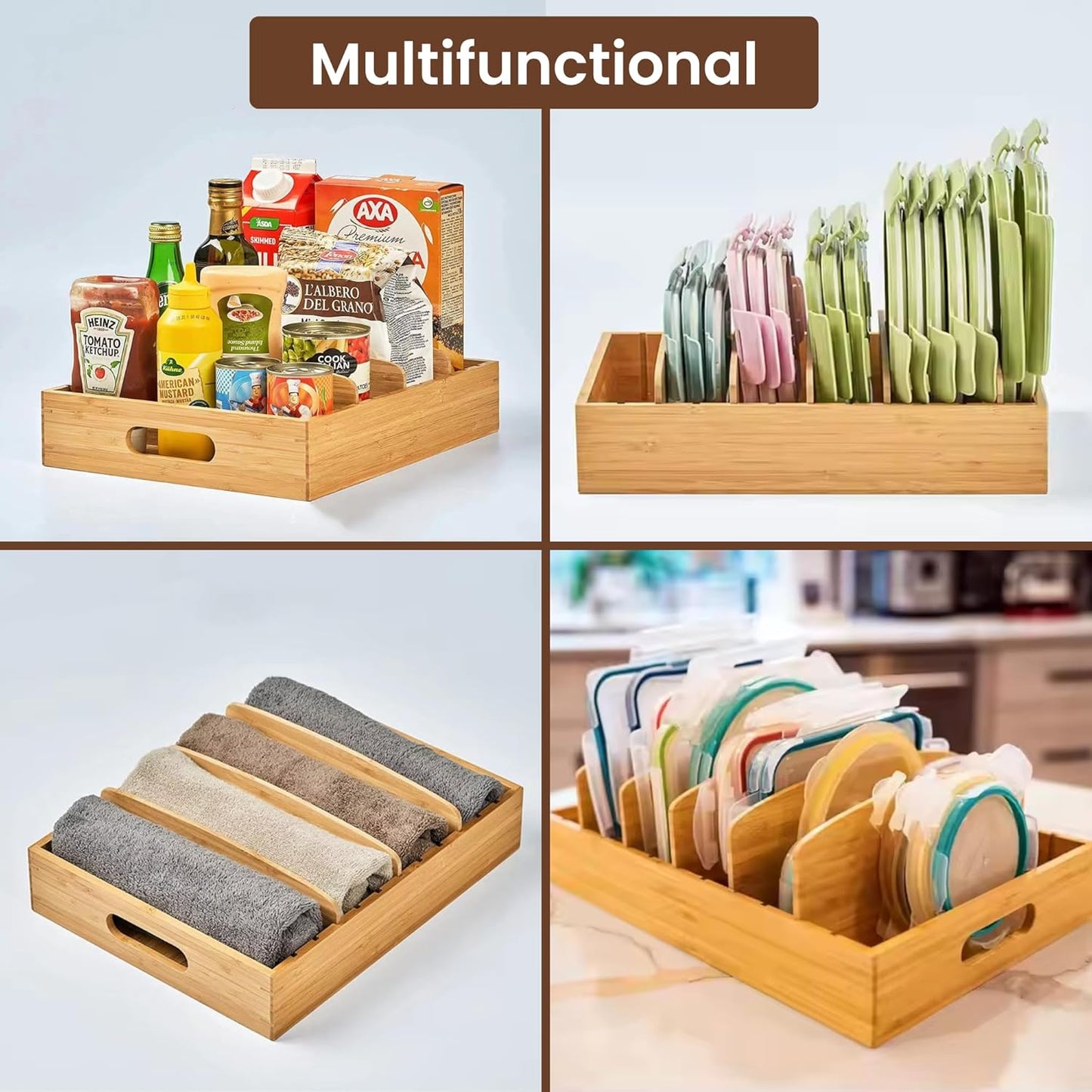 HomeEssentials Wooden Lid Organizer – 5 Compartments Rack/Adjustable Rack Pan Holder/Tava Stand/Pot Stand for Kitchen Organizers Kadai Tawa Storage Pot Lid Pans