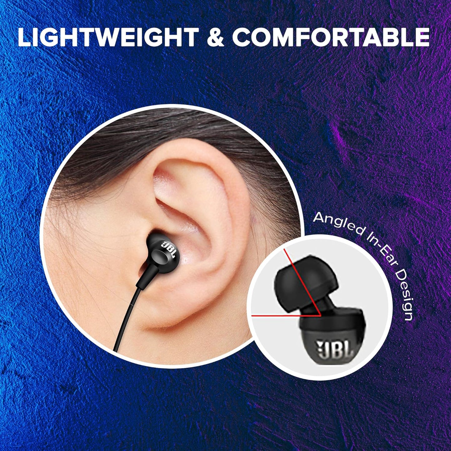 JBL C100SI Wired In Ear Headphones With Mic, Pure Bass Sound, One Button Multi-Function Remote, Premium Metallic Finish, Angled Buds For Comfort Fit (Black)