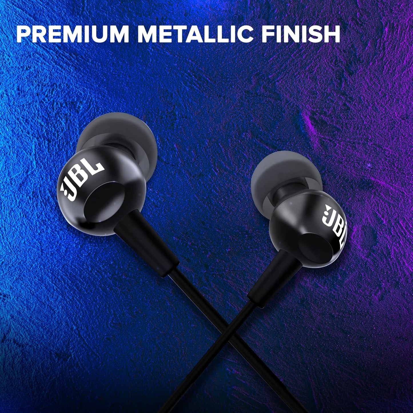 JBL C100SI Wired In Ear Headphones With Mic, Pure Bass Sound, One Button Multi-Function Remote, Premium Metallic Finish, Angled Buds For Comfort Fit (Black)